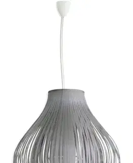 Estila Moderní designový šedý lustr Gris s oválným textilním stínítkem s vertikálními pásy 36 cm