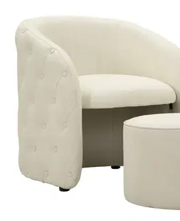 Estila Designové art deco bílé křeslo s taburetkou Zilla s potahem z ekokůže s chesterfield prošíváním 76 cm