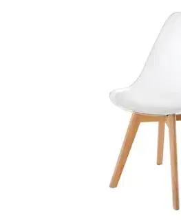 Estila Skandinávská židle Scandi s průhledným plastovým opěradlem a bílým koženým sedákem na bukových nožičkách 81 cm