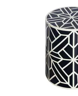Estila Designový kulatý příruční stolek Bone Inlay z buvolí kosti v bílé a černé barvě se vzorováním 46 cm