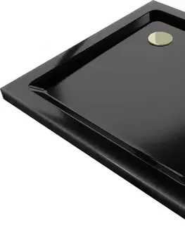 MEXEN/S Flat sprchová vanička čtvercová slim 70 x 70, černá + zlatý sifon 40707070G