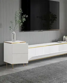 Televizní stolek se skříňkami Imej White and Gold
