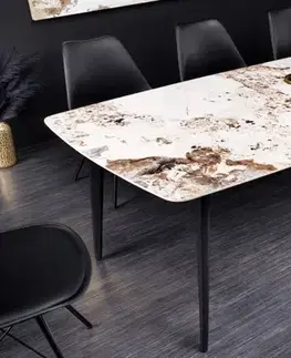 Estila Designový jídelní stůl Tazer s deskou s mramorovým vizuálem v přírodní barvě se čtyřmi černými úzkými nožičkami 180 cm