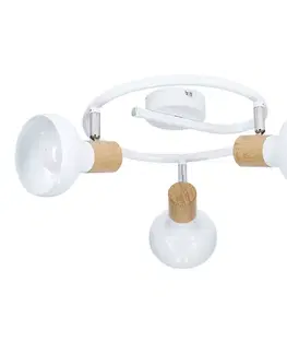 Spirálová stropní lampa kovová bílá + dřevěná 3E14 Puerto