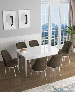 Extendable Dining Table & Chairs Set (7 Pieces) Han - White, Brown
