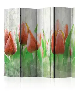 Paraván Red tulips on wood Dekorhome