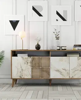 Skříňka Milan Walnut and White Marble