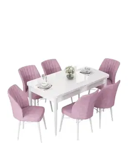 Extendable Dining Table & Chairs Set (7 Pieces) Nef - White, Pink