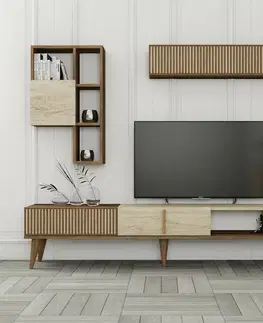 Televizní stěna Milan Walnut and Travertine