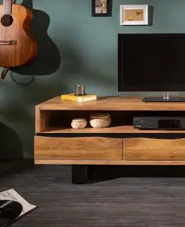 Estila Designový TV stolek s třemi zásuvkami z masivu Mammut hnědý 160cm