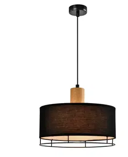Stropní lampa Ardi černá + dřevěné 1x40W E27 černé stínidlo