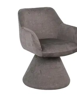 Estila Art deco otočná sametová jídelní židle Sonu s celoplošným čalouněním v hnědošedé barvě s mohutnou nohou a opěrkami 62 cm
