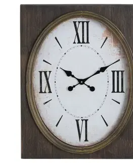 Estila Stylové vintage obdélníkové nástěnné hodiny s oválným ciferníkem a hnědým dřevěným rámem s římskými číslicemi 70 cm