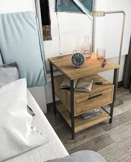 Noční stolek Alba - Black, Oak