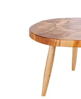 Estila Venkovský hnědý kulatý konferenční stolek Sorin z masivního teakového dřeva s výraznou strukturou 60 cm