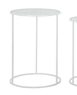 Estila Glamour sada kulatých kovových bílých příručních stolků Selly se skleněnou vrchní deskou s dekoračními srdci 60 cm