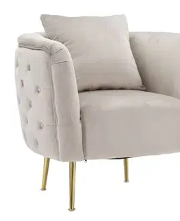 Estila Art deco čtvercové oblé čalouněné křeslo Zeran s prošíváním v šedé barvě se zlatými kovovými úzkými nožičkami 76 cm