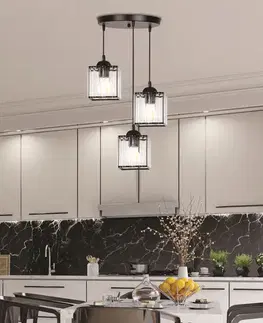 Závěsná lampa Glassia, černá, 3x40, E27, černé stínidlo + čiré krystaly