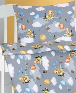 Bellatex Dětské Bavlněné povlečení Beáta Medvídek v letadle, 100 x 135 cm, 45 x 60 cm, 100 x 135 cm, 45 x 60 cm