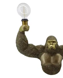 Estila Designová glamour nástěnná lampa Tierra Glam s designem opice se dvěma žárovkami ve zlaté barvě 50 cm