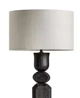 Estila Luxusní designová stolní lampa Ninewe s masivní vyřezávanou podstavou v černé barvě a béžovým jutovým stínítkem 95 cm