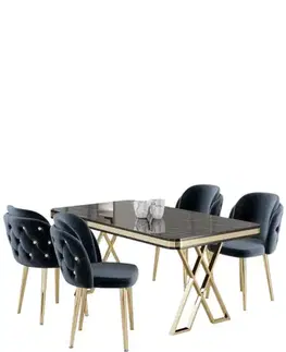 Dining Table & Chairs Set (5 Pieces) Rigel - Black Marble, Gold, Anthracite