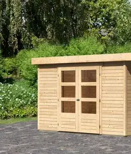 Dřevěný zahradní domek ASKOLA 5 s přístavkem Lanitplast