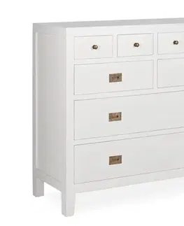 Estila Klasická masivní komoda Blanc ze dřeva mindi bílé barvy s osmi zásuvkami 110cm