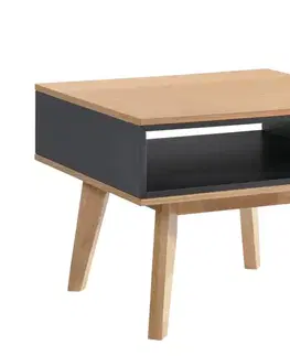 Estila Skandinávský příruční stolek Nordica Clara ve světle hnědé barvě s černým otevřeným prostorem provedení dub 60cm