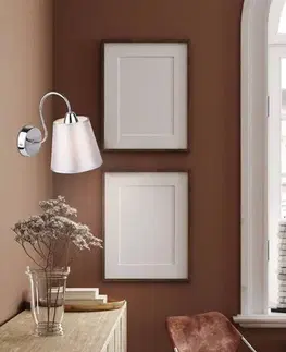 Kulatá chromovaná nástěnná lampa s šedým látkovým stínidlem Luk