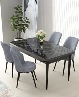Dining Table & Chairs Set (5 Pieces) Nil - Black Marble, Grey