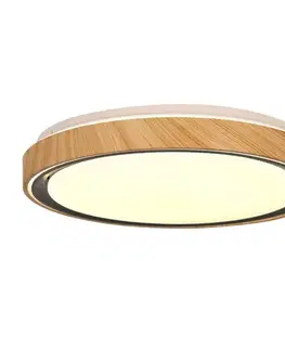 Stropní lampa Aflo dřevěná s černým 24W LED 3000/4000/6000K 38cm bílé stínidlo