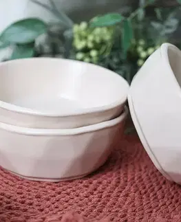 Sada 6 kameninových misek Facetta 12 cm, krémová