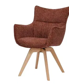 Estila Designová moderní otočná jídelní židle Krespa s bočními opěrkami a melírovaným potahem v rezavé červené barvě 58 cm