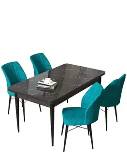 Dining Table & Chairs Set (5 Pieces) Arp - Black Marble, Turquoise