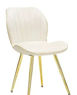Estila Art deco čalouněná jídelní židle Dorena s prošívaným sametovým krémovým potahem a zlatými kovovými nožičkami 77 cm