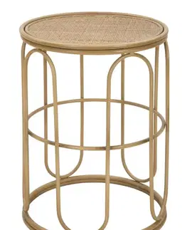 Estila Designový moderní kulatý příruční stolek Nairo z kovu v hnědé barvě s ratanovým výpletem 55 cm