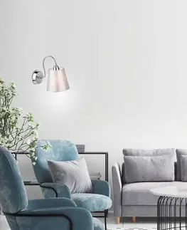 Kulatá chromovaná nástěnná lampa s šedým látkovým stínidlem Luk