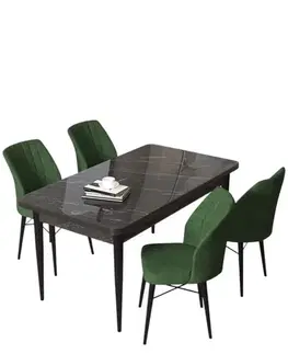 Dining Table & Chairs Set (5 Pieces) Arp - Black Marble, Khaki