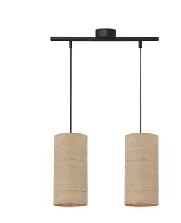 Závěsná lampa Fleri černá 2x60 e27 stínidlo 12x25 béžový ratan
