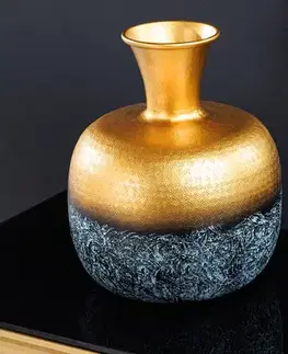 Estila Orientální vintage kulatá váza Suyun s vybíjeným zdobením ve zlaté barvě s tmavou černosivou patinou 36 cm