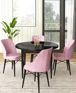 Dining Table & Chairs Set (5 Pieces) Rox - Black Marble, Pink