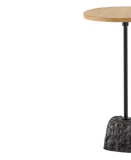 Estila Stylový kulatý industriální příruční stolek Akina s mangovou hnědou deskou a podstavou ze surového mramoru 54 cm