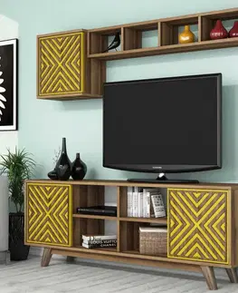 TV stěna / Sestava pod TV Inci - Walnut, Yellow