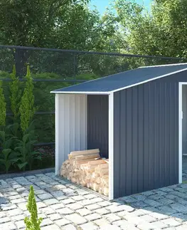 Zahradní domek s přístřeškem L šedá Dekorhome