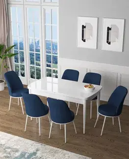 Extendable Dining Table & Chairs Set (7 Pieces) Zen - White, Navy Blue