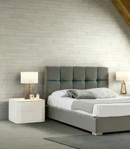 Estila Moderní manželská postel Veronica s šedým čalouněním s geometrickým vzorem a s úložným prostorem 140-180cm