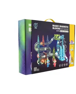 Kuličková dráha magnetická, 80 ks, 16 kuliček + doplňky, se světlem