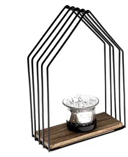 Kovový svícen Celestial house černá, 15 x 22 x 6,5 cm