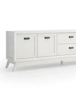Estila Luxusní moderní TV stolek Rodas z masivního dřeva se čtyřmi šuplíky a dvěma dvířky 229 cm